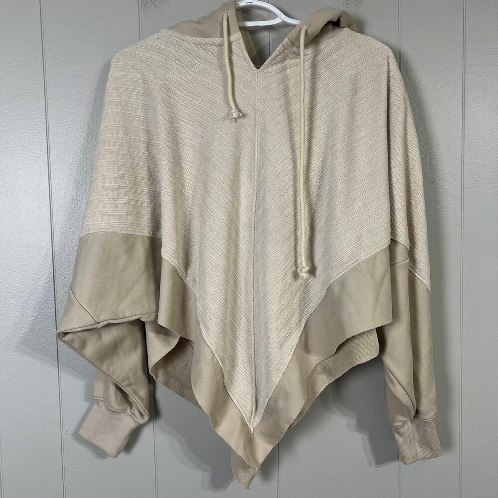 Hooded Poncho Sweatshirt Sweater Womens L Davi & Dani Cream Pointed Hem NWT